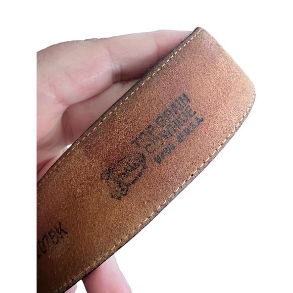 Vintage 1995 JUSTIN Western Black Brown Leather Belt Cowboy Silver Tone Buckle - Picture 11 of 16